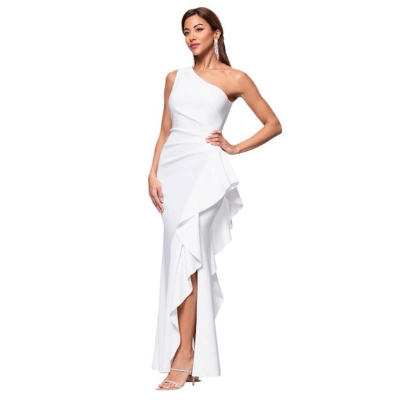 Xscape Dresses & Skirts - Exscape Flo One Shoulder Ruffle Dress Ivory Formal Spring Summer Event Size 16